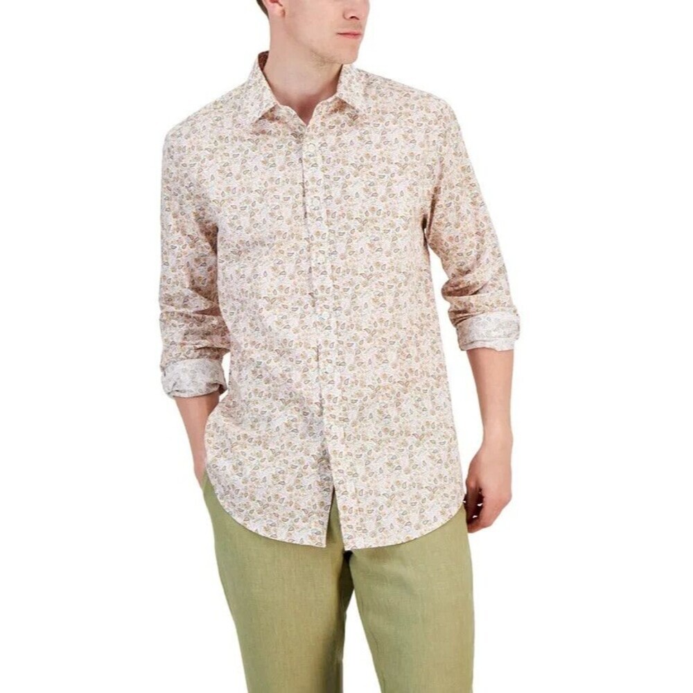 Club Room Mens Elevated Party Paisley Shirt Long-Sleeve Size Large